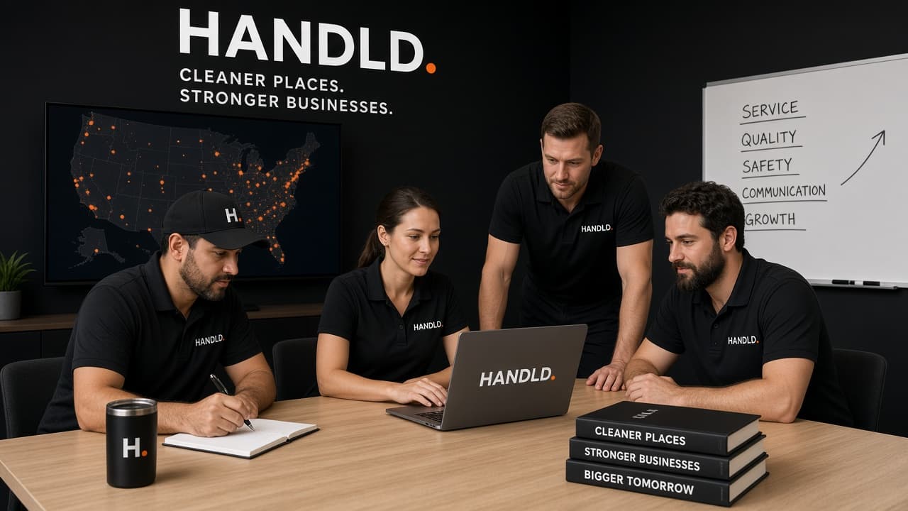 HANDLD operations team coordinating facility services around a conference table